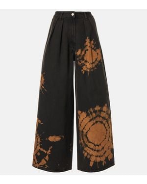 Alanui Printed Cotton Wide-Leg Trousers - Black