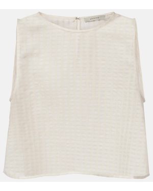 Asceno Kobe Checked Cotton And Linen Crop Top - Natural