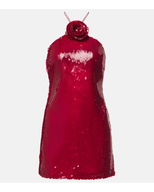 Magda Butrym Floral-Applique Sequined Halterneck Minidress - Red