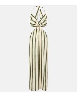 Johanna Ortiz Los Siete Mares Striped Cutout Midi Dress - Metallic