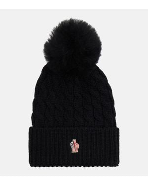 Moncler Muetze Aus Schurwolle Mit Shearling - Schwarz