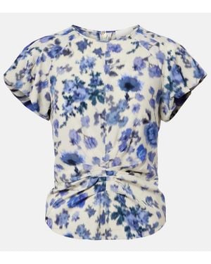 Isabel Marant Tullya Floral Silk-Blend Top - Blue