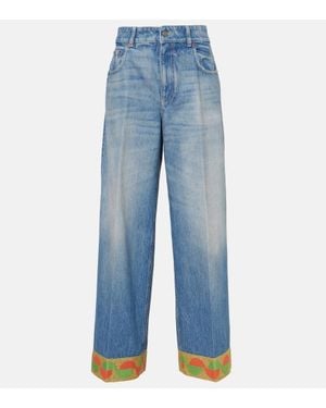 Valentino High-Rise Wide-Leg Jeans Mit Jacquard - Blau