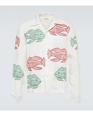 Bode Camisa Piscine De Lino Con Apliques - Blanco