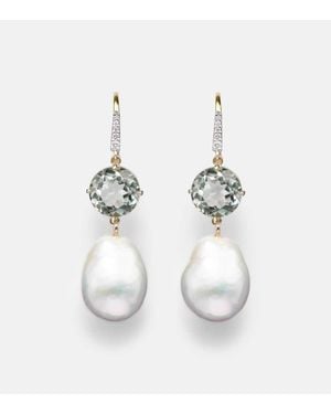 Mateo Ohrringe Aus 14Kt Gelbgold Mit Diamanten, Amethyst Und Suesswasserperlen - Weiß