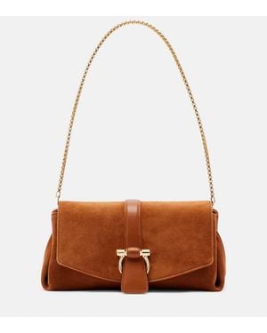 Ferragamo Schultertasche Flap Small Aus Veloursleder - Braun