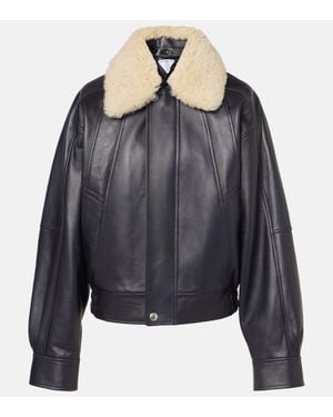 Bottega Veneta Veste Blouson En Cuir Et Shearling - Gris