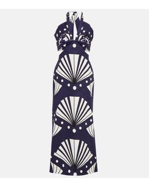 Johanna Ortiz Printed Linen And Cotton Maxi Dress - Blue