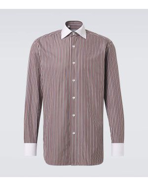 Brioni William Striped Cotton Shirt - Purple
