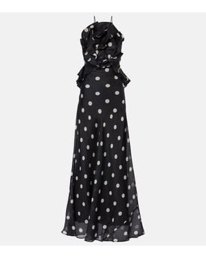 Zimmermann Crush Polka-Dot Ruffled Linen And Silk Gown - Black