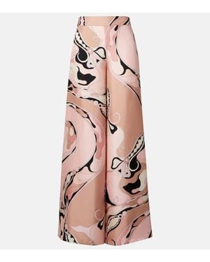 PUCCI Orchidee Silk Twill Wide-Leg Pants - Pink