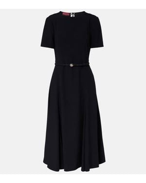 Gucci Abito Midi Double G Con Cintura - Nero