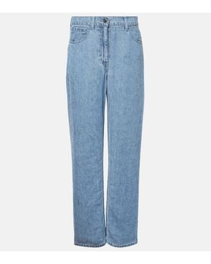 The Row Tarley Mid-Rise Linen Wide-Leg Jeans - Blue