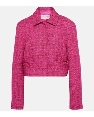 Valentino Chaqueta Cropped De Tweed Lame Con Vgold - Rosa