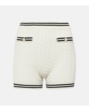 Alessandra Rich Striped Cable-Knit Cotton Shorts - White