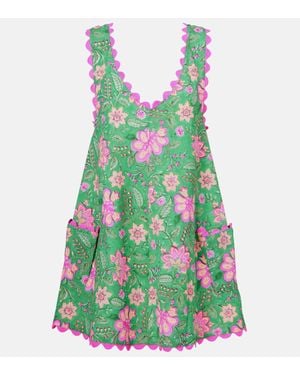 Juliet Dunn Floral Printed Cotton Minidress - Green