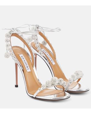 Aquazzura Disco Dancer 105 Crystal-embellished Mirrored-leather Sandals - Gray