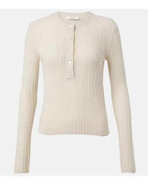 Vince Ribbed-Knit Cashmere And Silk Henley Shirt - White