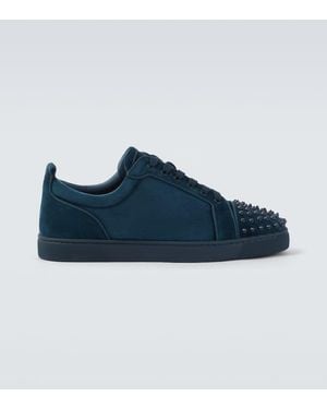 Christian Louboutin Louis Junior Spikes Embellished Suede Sneakers - Blue