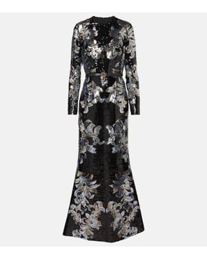 Elie Saab Printed Sequined Gown - Black