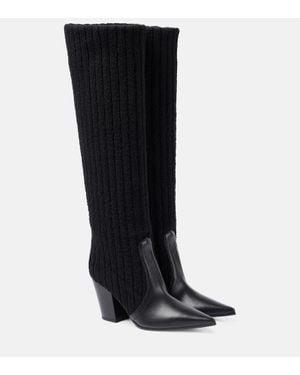 Gianvito Rossi Leather-Trimmed Knee-High Boots - Black