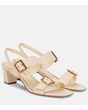 Manolo Blahnik Thalitsli 50 Leather Slingback Sandals - Natural