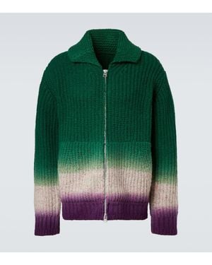 Sacai Ribbed-Knit Wool Zip-Up Cardigan - Green