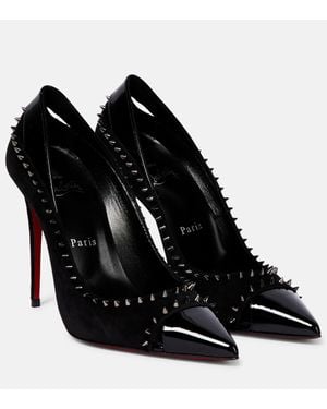 Christian Louboutin Duvette Spikes 100 Suede & Patent Pump - Black