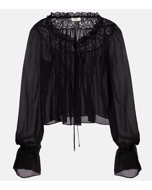 Chloé Bluse Aus Seiden-Georgette Mit Spitze - Schwarz