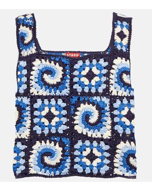 STAUD Psychedelic Cotton Crochet Top - Blue
