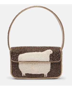 STAUD Tommy Beaded Shoulder Bag - Brown
