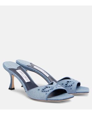 Jimmy Choo Skye 70 Embroidered Denim Mules - Blue