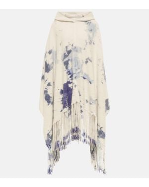 Chloé Chloe Tie-dye Cashmere Hooded Poncho - White