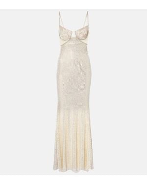 Self-Portrait Bridal Embellished Mesh-Trimmed Gown - White