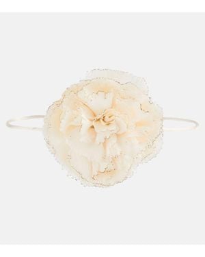 Saint Laurent Floral-Applique Satin Choker - White