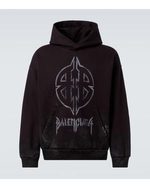 Balenciaga Bedruckter Hoodie Aus Baumwoll-Jersey - Blau