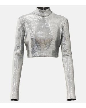 David Koma Sequined Mockneck Crop Top - Gray