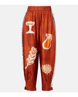 ALÉMAIS X Lrnce Pantalones Tapered Soleil D'Amour De Seda - Rojo