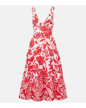 Poupette Vestido Midi Coco De Algodon Floral - Rojo