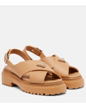 Prada Logo Rubber Platform Sandals - Brown