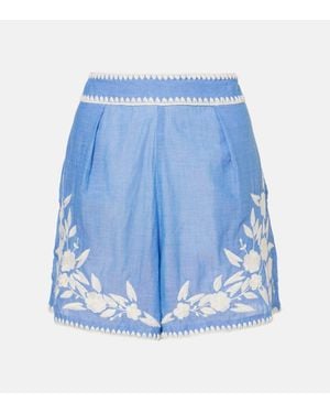 Juliet Dunn Cotton Chambray Shorts - Blue
