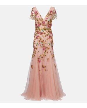 Costarellos Polina Embroidered Tulle Gown - Pink