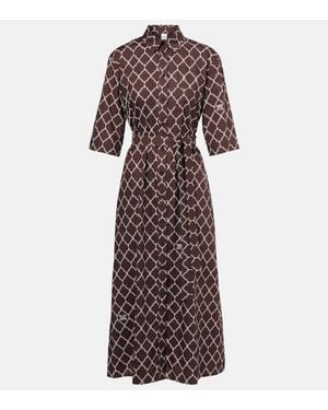 ワンピース S Max Mara CELESTE POPELINE STRIPES PRINT DRESS Printed cotton poplin midi dress in blue - S Max Mara
