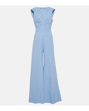 Emilia Wickstead Whitney Wool Crepe Flared Jumpsuit - Blue