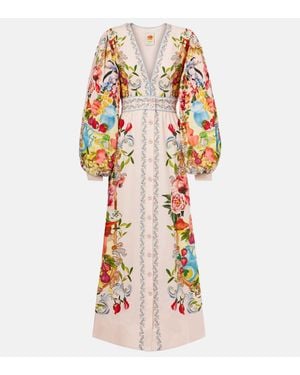 FARM Rio Floral Linen-Blend Maxi Dress - White