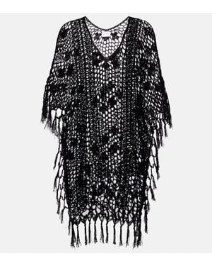 Anna Kosturova Fringed Crochet Cotton Kaftan - Black