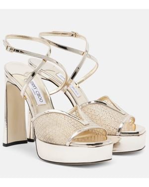 Jimmy Choo Verzierte Plateausandalen Karli 125 Aus Metallic-Leder - Mettallic