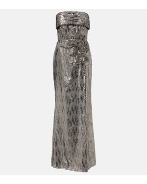 Elie Saab Sequined Strapless Gown - Gray