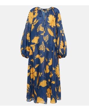 Lee Mathews Malorie Floral Ramie Midi Dress - Blue