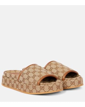 Gucci Gg Canvas & Leather Platform Slide - Brown